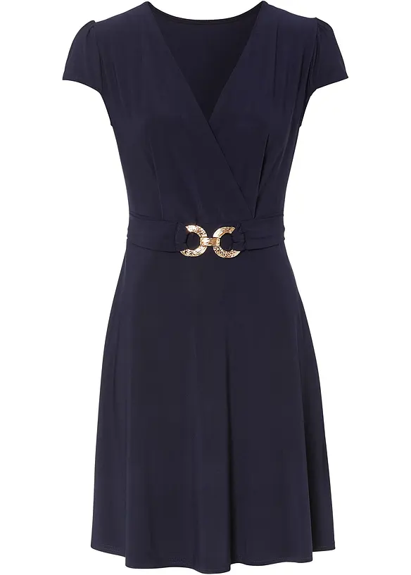 Jerseykleid mit dekorativer Schließe in blau von vorne - bonprix Jerseykleid mit dekorativer Schließe in blau von vorne - bonprix