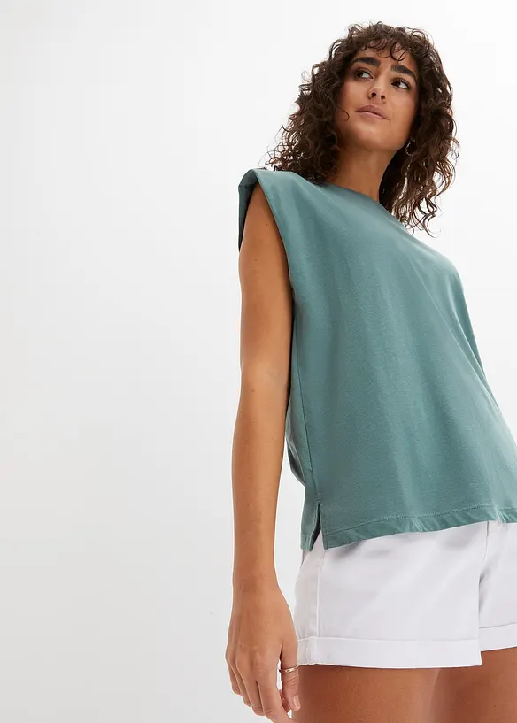 Oversize-Shirt aus reiner Bio-Baumwolle in grün von vorne (im Anschnitt) - bonprix