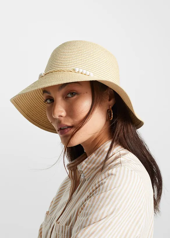 Sonnenhut in Strohoptik in beige von vorne (im Anschnitt) - bonprix
