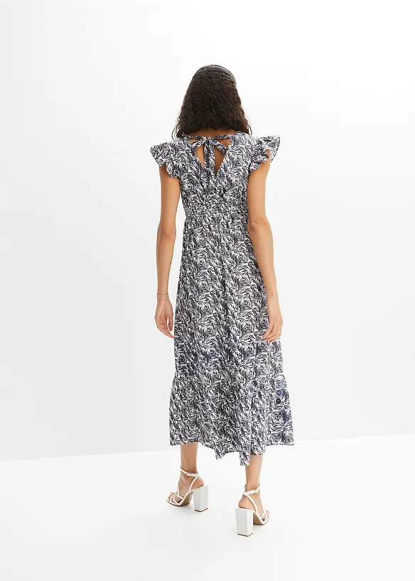 Maxikleid mit Flügelärmeln in blau von hinten (Totalaufnahme) - bonprix