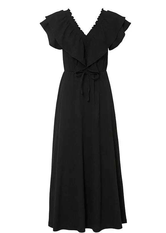 Maxikleid mit Volant in schwarz von vorne - bonprix