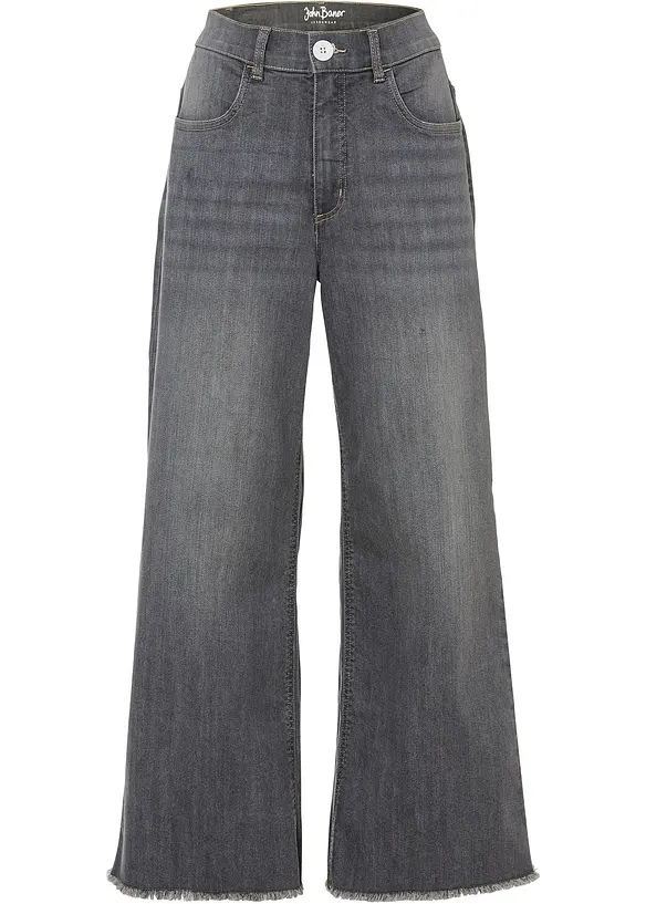 7/8-Komfort-Stretch-Jeans, Wide Fit in grau von vorne - bonprix
