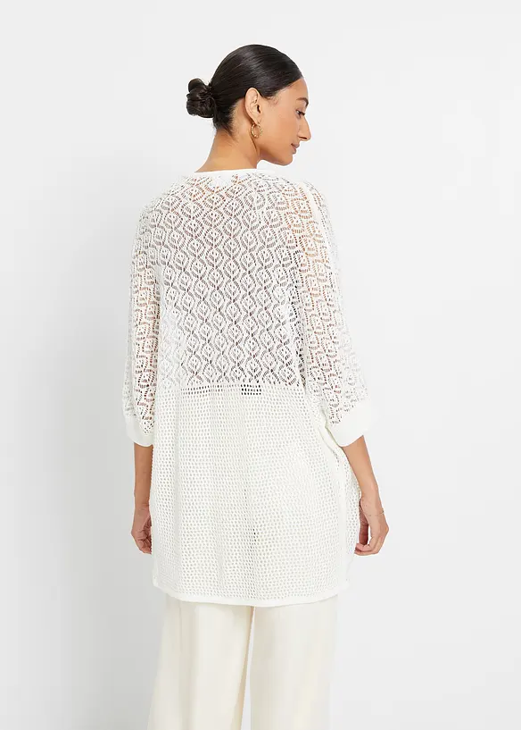 Longstrickjacke mit Lochmuster in weiß von hinten (im Anschnitt) - bonprix