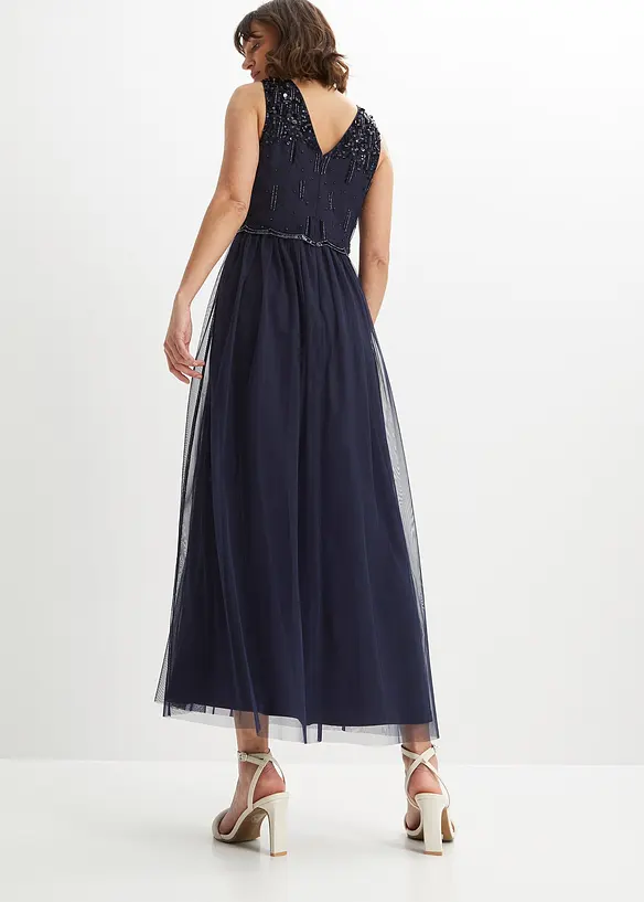 Maxikleid mit Paillettenstickerei in blau von hinten (Totalaufnahme) - bonprix Maxikleid mit Paillettenstickerei in blau von hinten (Totalaufnahme) - bonprix