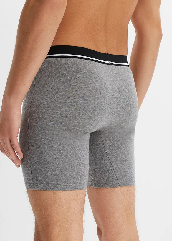 Lange Boxershorts eng mit Baumwolle (3er Pack) in grau von hinten - bonprix
