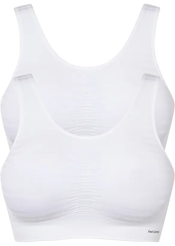 Feel Comfort Seamless Bustier (2er Pack) in weiß von vorne - bonprix