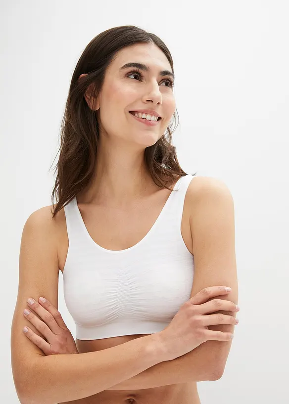 Feel Comfort Seamless Bustier (2er Pack) in weiß von vorne (im Anschnitt) - bonprix