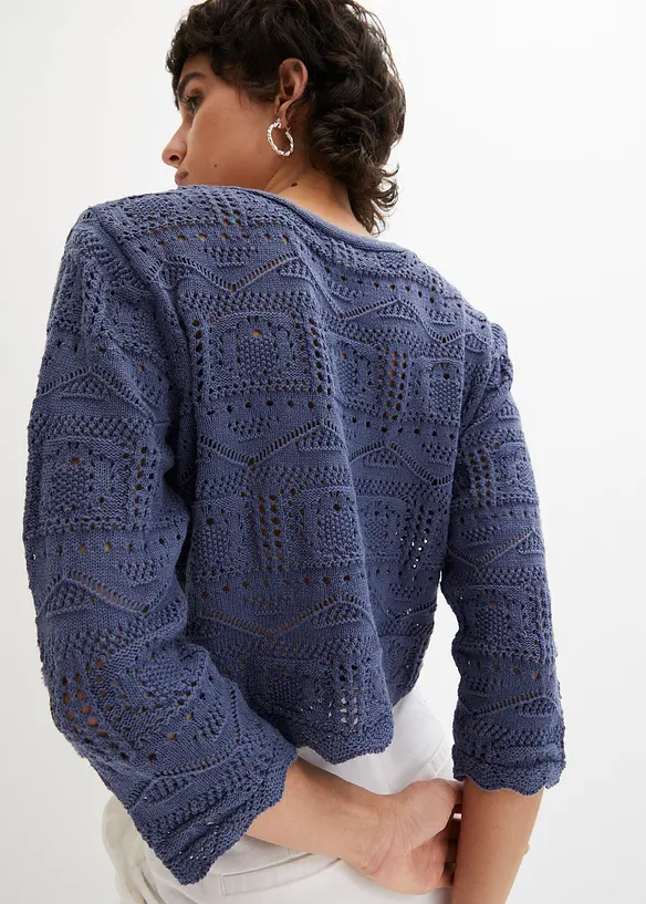 Ajour-Bolero in blau von hinten (im Anschnitt) - bonprix