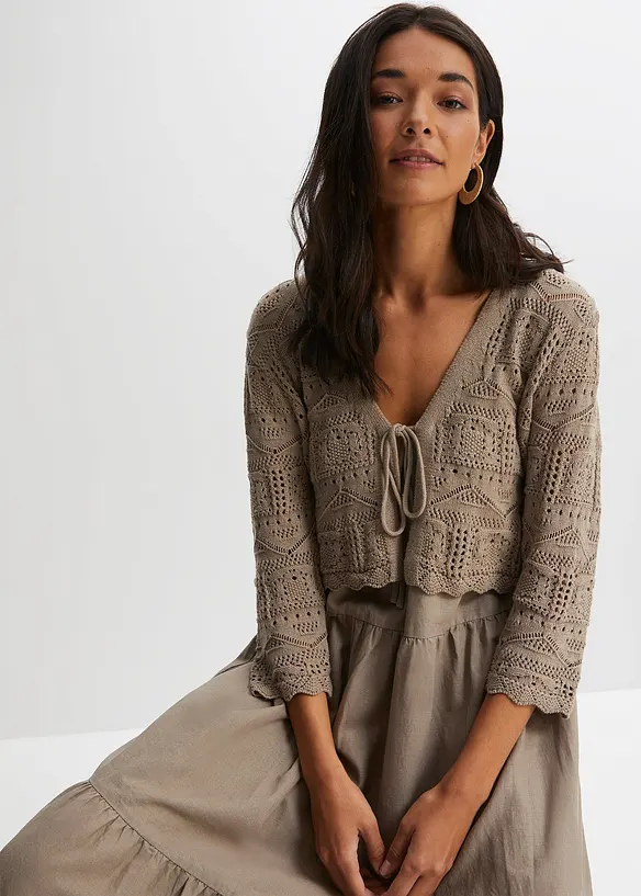 Ajour-Bolero in braun von vorne (im Anschnitt) - bonprix
