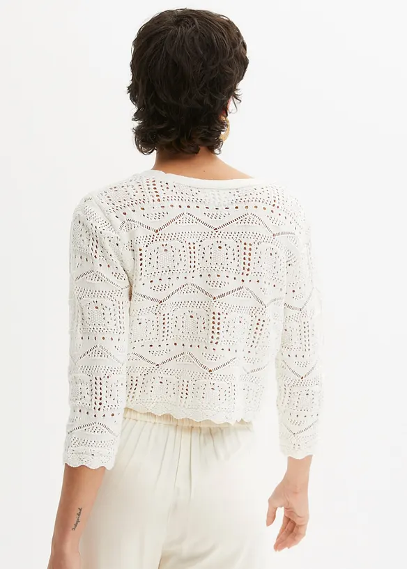 Ajour-Bolero in weiß von hinten (im Anschnitt) - bonprix