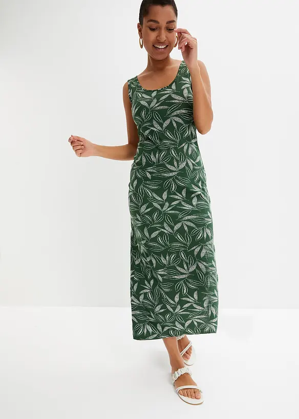 Jersey-Maxikleid aus elastischem Viskose-Mix in grün von vorne (Totalaufnahme) - bonprix