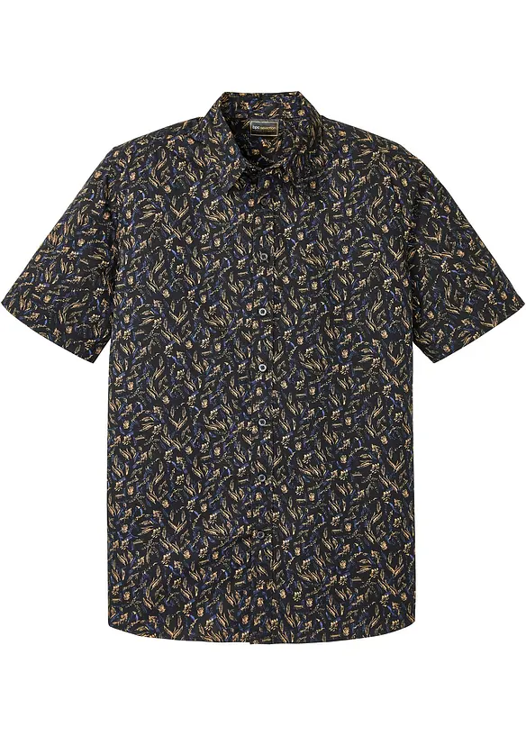 Kurzarmhemd aus Baumwoll-Popeline in Regular Fit in schwarz von vorne - bonprix