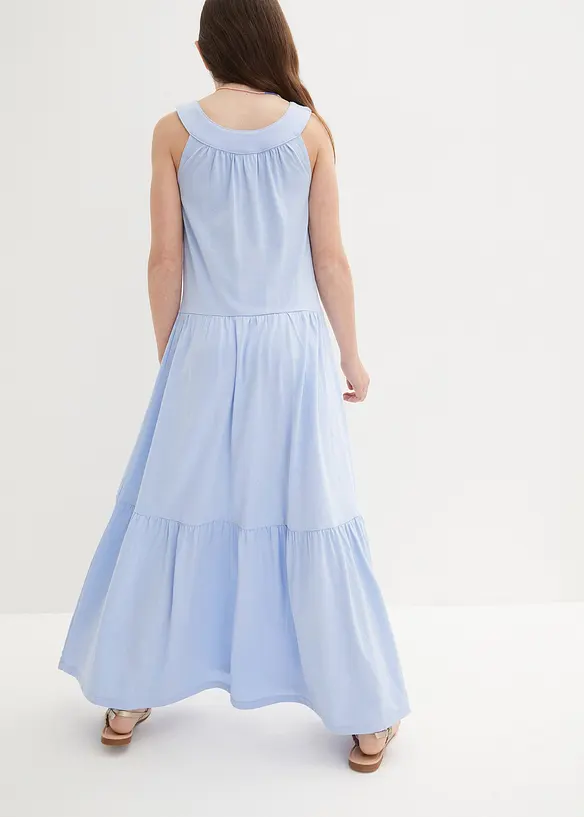 Maxi-Jerseykleid aus reiner Bio-Baumwolle in blau von hinten (Totalaufnahme) - bonprix