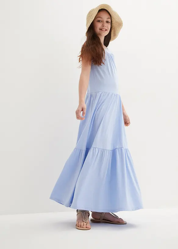 Maxi-Jerseykleid aus reiner Bio-Baumwolle in blau von vorne (Totalaufnahme) - bonprix