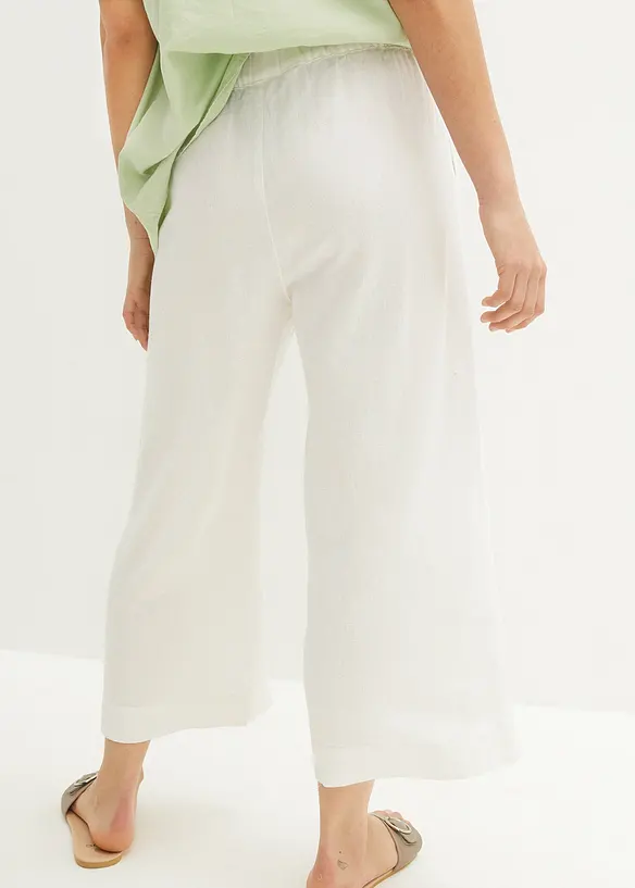 Leinen-Culotte, wadenlang in weiß von hinten - bonprix
