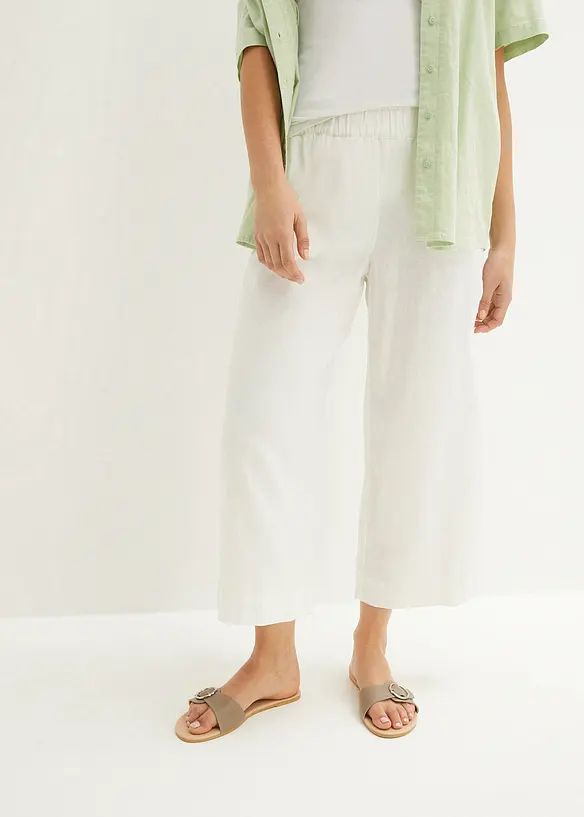 Leinen-Culotte, wadenlang in weiß von vorne - bonprix