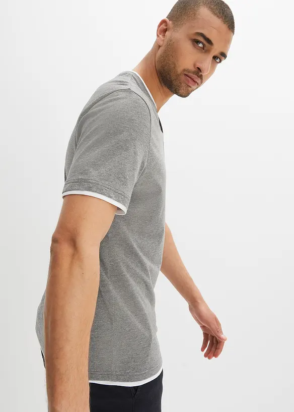 Henleyshirt, Kurzarm (2er Pack) aus reiner Bio-Baumwolle in blau von hinten (im Anschnitt) - bonprix