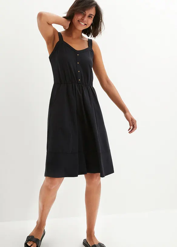 Jerseykleid aus Baumwolle in schwarz von vorne (Totalaufnahme) - bonprix