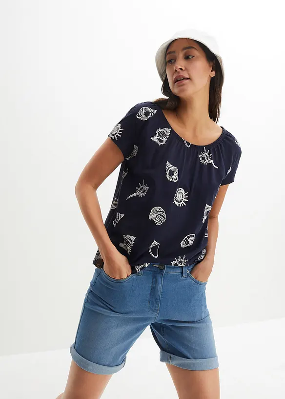 Bedrucktes Shirt aus Bio-Baumwolle in blau von vorne (im Anschnitt) - bonprix
