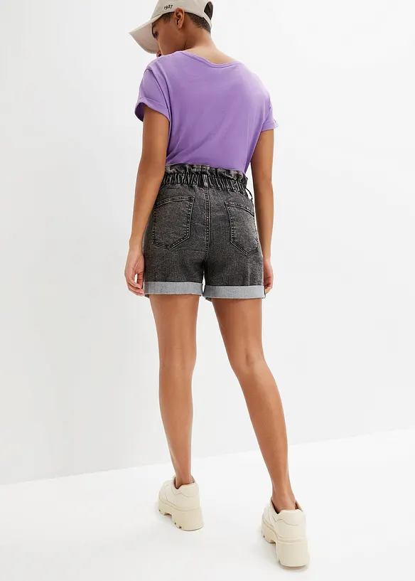 Paperbag Jeans-Shorts in schwarz von hinten - bonprix