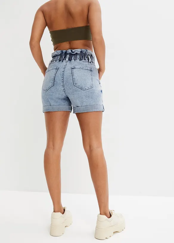 Paperbag Jeans-Shorts in blau von hinten - bonprix