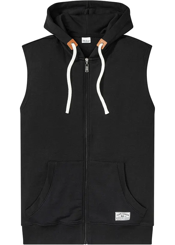 Kapuzen-Sweatweste aus weichem Baumwoll-Mix in schwarz von vorne - bonprix