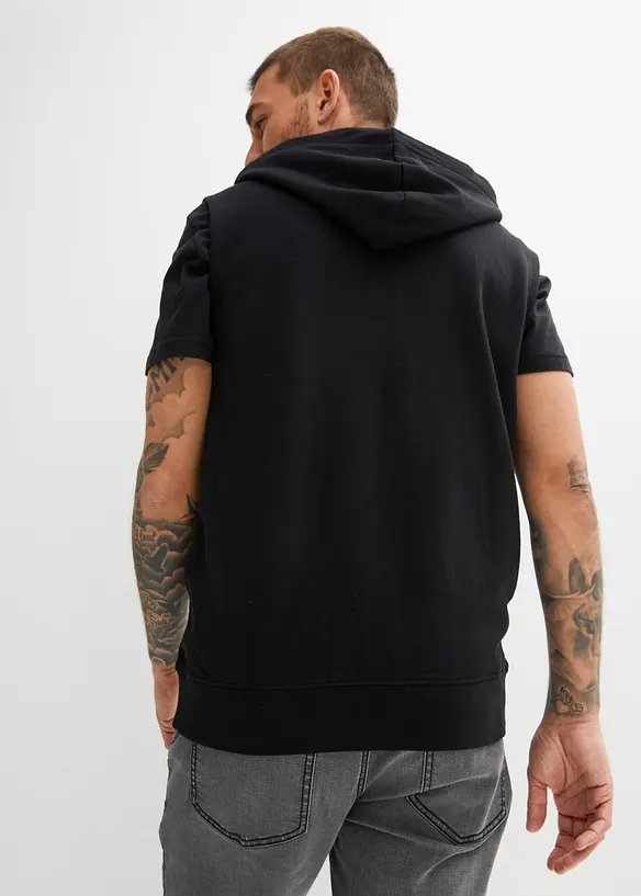 Kapuzen-Sweatweste aus weichem Baumwoll-Mix in schwarz von hinten (im Anschnitt) - bonprix