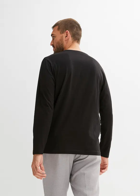 Langarm-Henleyshirt aus reiner Bio-Baumwolle (2er Pack) in schwarz von hinten (im Anschnitt) - bonprix