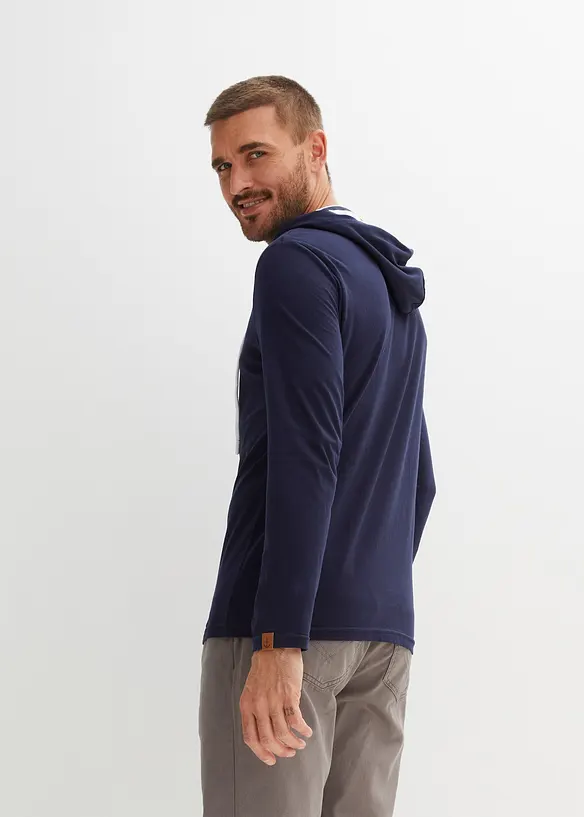 Langarmshirt aus reiner Bio-Baumwolle in blau von hinten (im Anschnitt) - bonprix