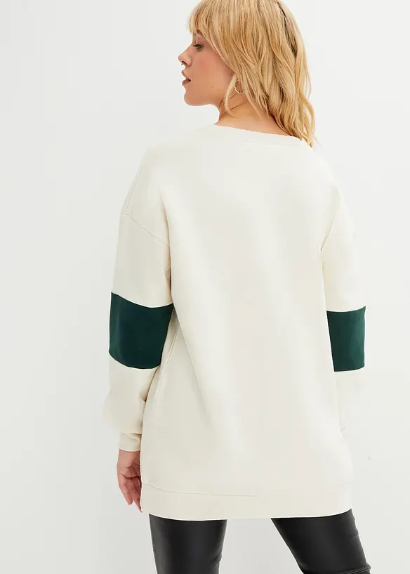 Oversize-Sweatshirt aus Baumwoll-Mix in beige von hinten (im Anschnitt) - bonprix