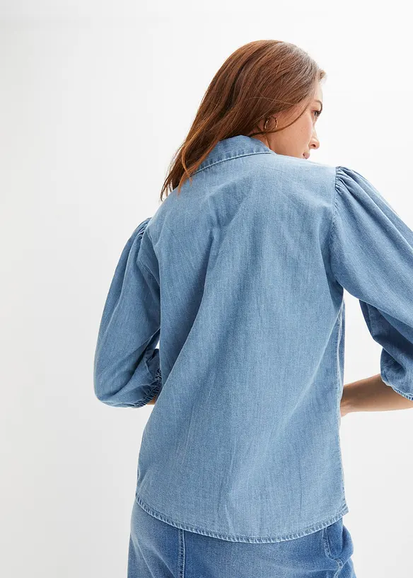 Jeansbluse mit Puffärmeln aus Bio-Baumwolle in blau von hinten (im Anschnitt) - bonprix