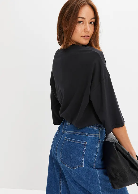 Oversize-Shirt aus elastischem Bio-Baumwoll-Mix in schwarz von hinten (im Anschnitt) - bonprix