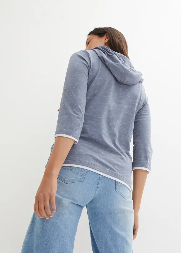 Kapuzen-Shirt aus Baumwoll-Mix in blau von hinten (im Anschnitt) - bonprix