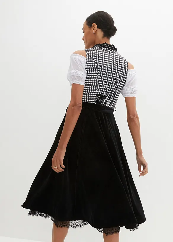 Dirndl mit Samtrock (2-tlg.Set) in schwarz von hinten (Totalaufnahme) - bonprix