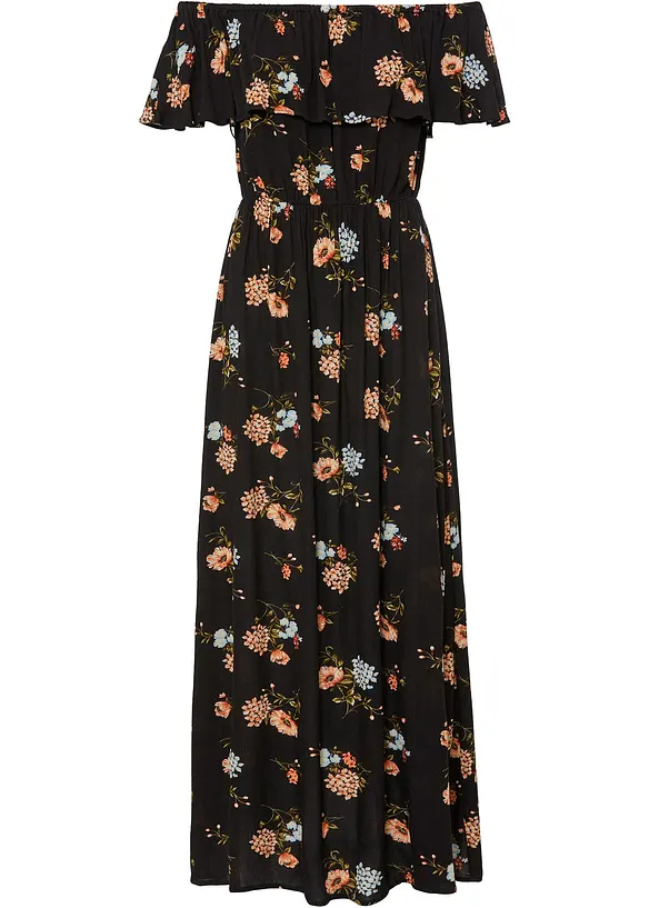 Carmen-Kleid aus fließender Viskose in schwarz von vorne - bonprix Carmen-Kleid aus fließender Viskose in schwarz von vorne - bonprix