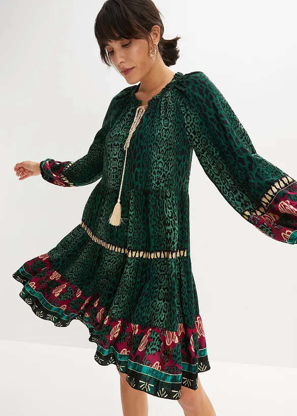 Tunika-Kleid aus fließender Viskose in grün von vorne (Totalaufnahme) - bonprix Tunika-Kleid aus fließender Viskose in grün von vorne (Totalaufnahme) - bonprix