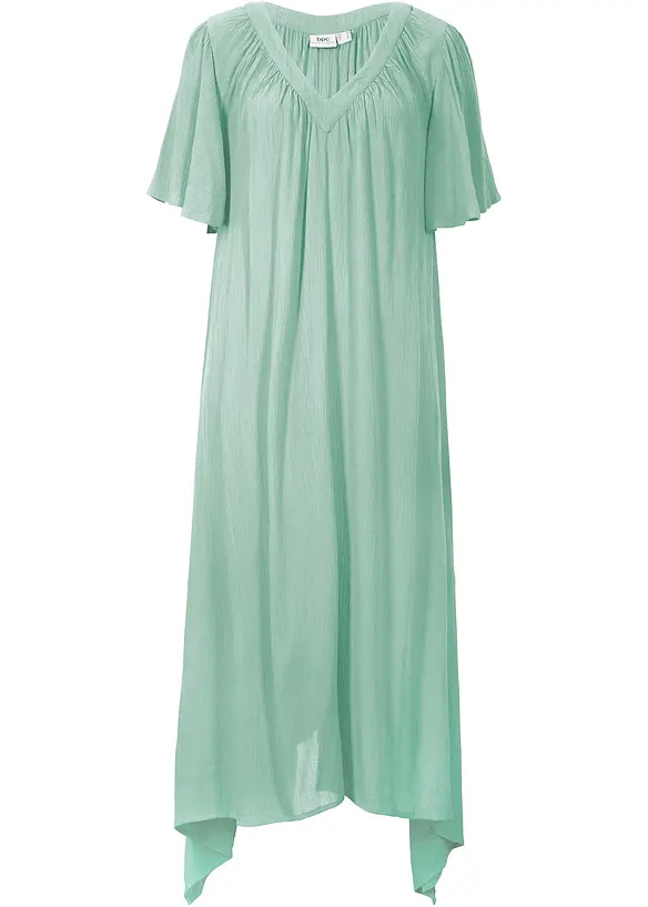 Langes Kaftan-Kleid aus Kreppware in grün von vorne - bonprix