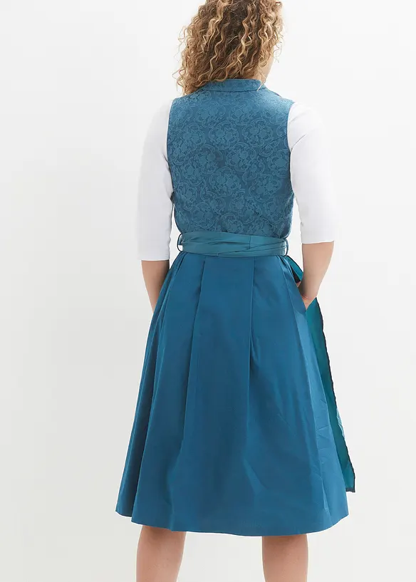 Dirndl mit Jacquardmuster und Schürze in Midilänge (2-tlg.Set) in petrol von hinten (Totalaufnahme) - bonprix