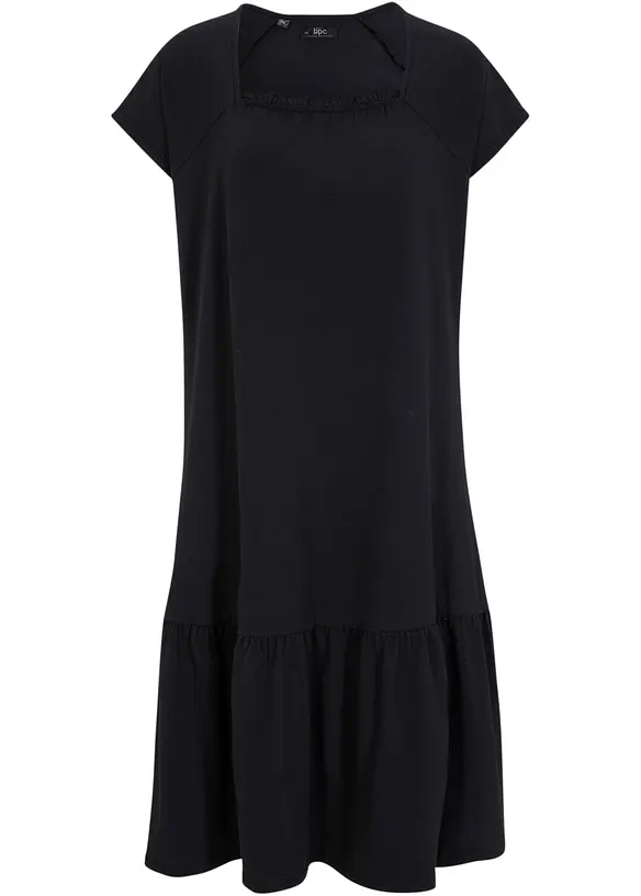 Baumwoll-Jerseykleid mit Ausschnittdetail und Flügelärmeln, knieumspielend in schwarz von vorne - bpc bonprix collection