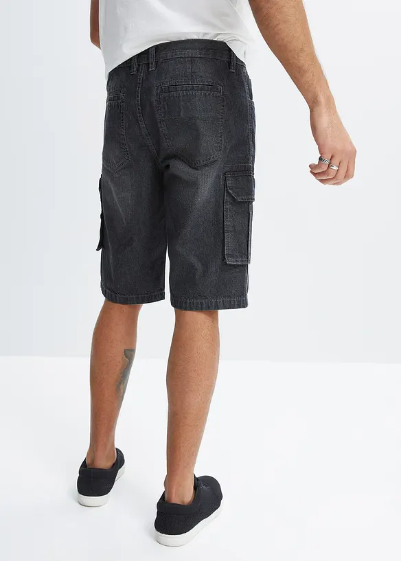 Cargo-Jeans-Longbermuda, Relaxed Fit in schwarz von hinten - bonprix