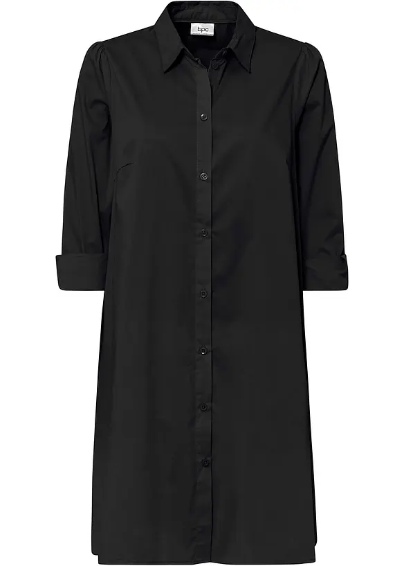 Mini-Blusenkleid mit abgerundetem Saum aus Web in schwarz von vorne - bpc bonprix collection