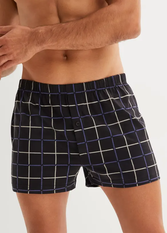 Lockere Jersey Boxershorts aus Baumwolle (3er Pack) in schwarz von vorne - bonprix