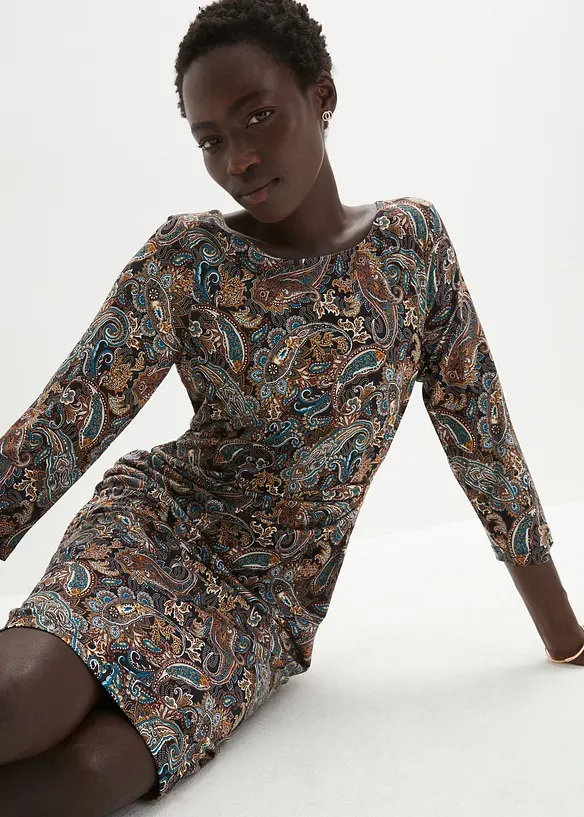Shirtkleid mit Paisley-Druck in schwarz von vorne (Totalaufnahme) - bonprix Shirtkleid mit Paisley-Druck in schwarz von vorne (Totalaufnahme) - bonprix