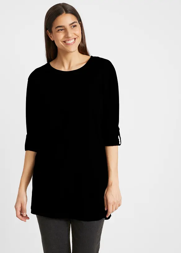 Longshirt aus reiner Baumwolle in schwarz von vorne (im Anschnitt) - bonprix