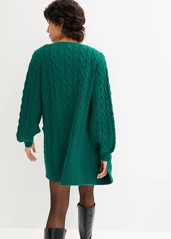 Longstrickjacke mit Ballonärmeln in grün von hinten (im Anschnitt) - bonprix