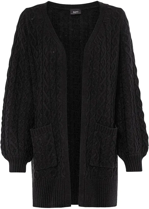 Longstrickjacke mit Ballonärmeln in schwarz von vorne - bonprix
