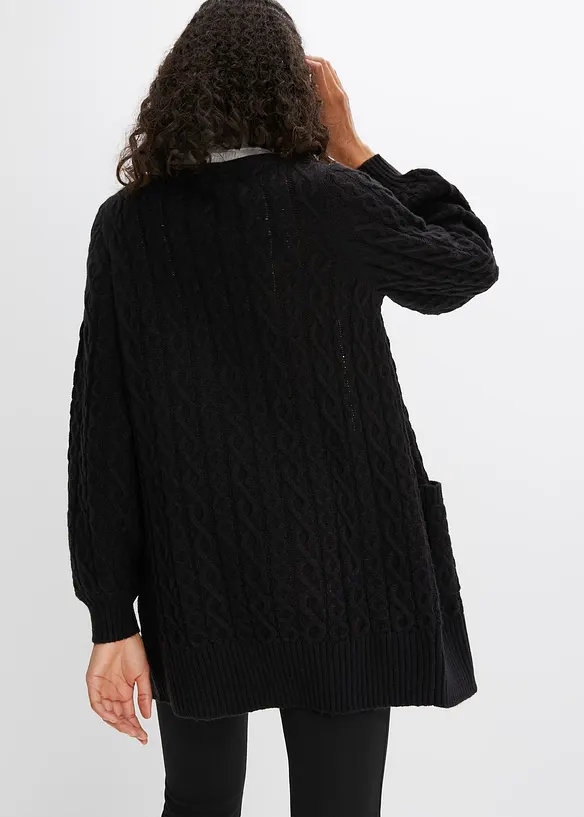 Longstrickjacke mit Ballonärmeln in schwarz von hinten (im Anschnitt) - bonprix