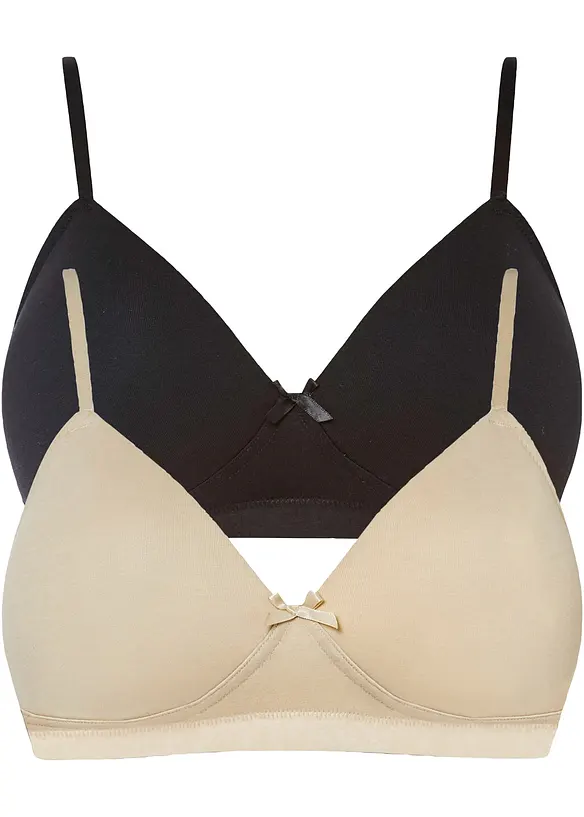 Schalen-BH ohne Bügel mit Bio-Baumwolle (2er Pack) in schwarz von vorne - bonprix