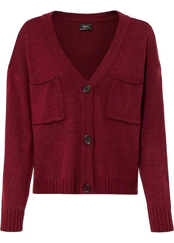 Verkürzte Strickjacke mit großen Taschen in rot von vorne - bpc bonprix collection