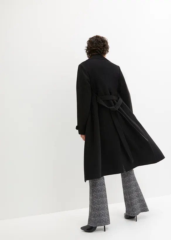 Winter-Trenchcoat in Wolloptik in schwarz von hinten (Totalaufnahme) - bonprix